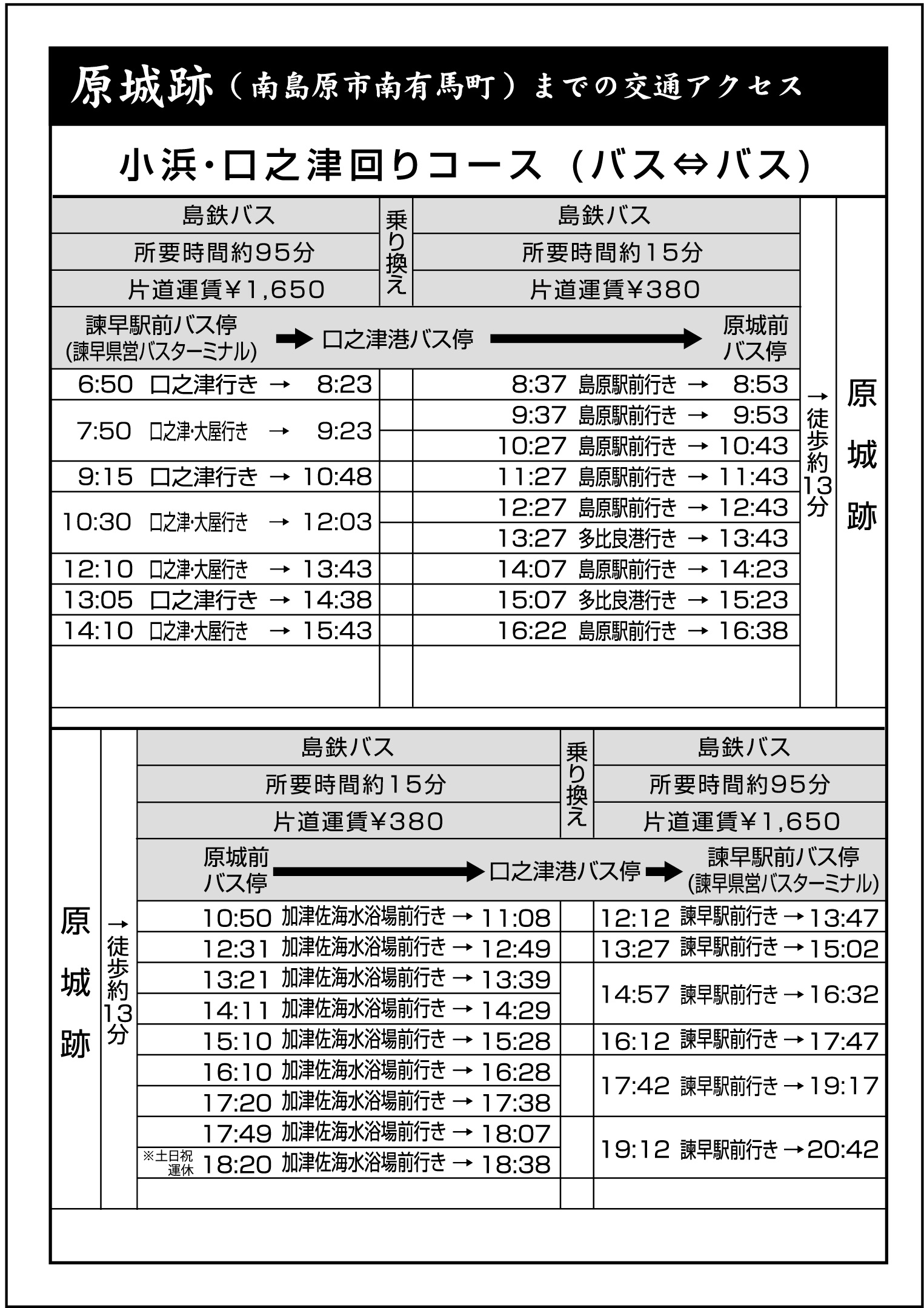 世界文化遺産 原城跡 までのアクセス バス 島原鉄道 世界文化遺産 原城跡 までのアクセス バス 島原鉄道